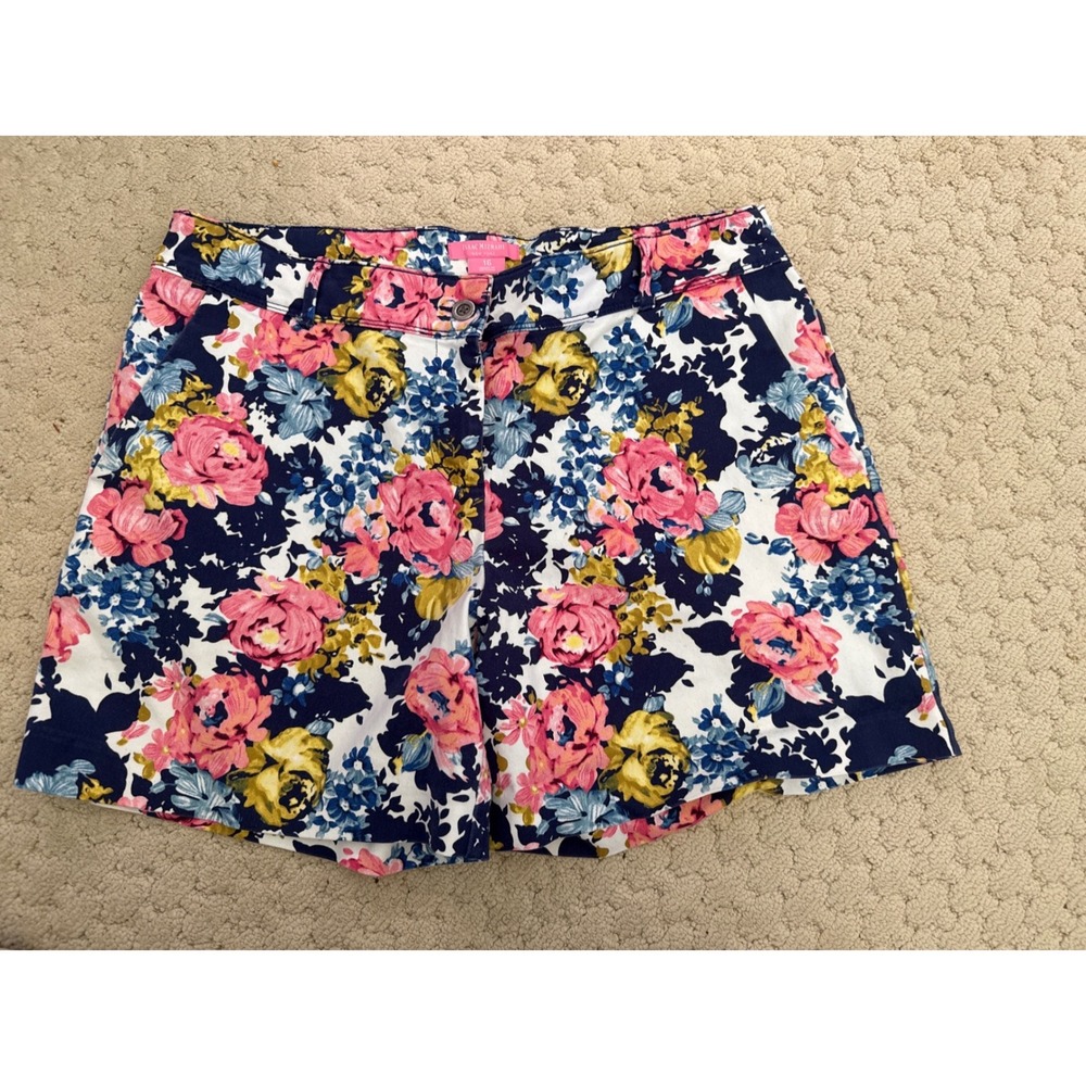 Isaac Mizrahi New York Womens Floral Shorts Navy Blue Pink Yellow Size 16